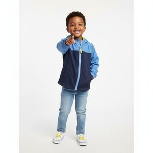 CHEROKEE Windbreaker Kids Size 3T Navy Light Blue Hooded Colorblock Full Zip